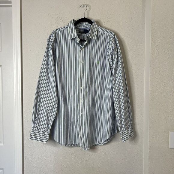 Polo Ralph Lauren GREEN/BLUE/WHITE STRIPED Classic Fit  Button Down Shirts - Picture 2 of 5